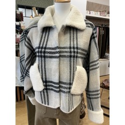 Veste carreaux écru noir et ciel