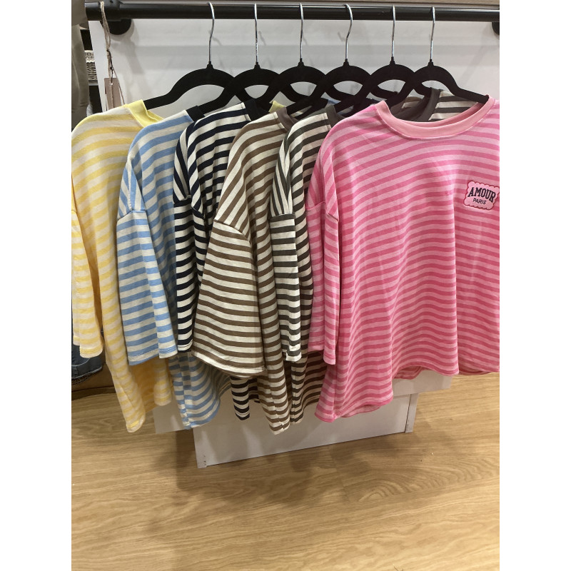 T-shirt rayé AMOUR manches courtes