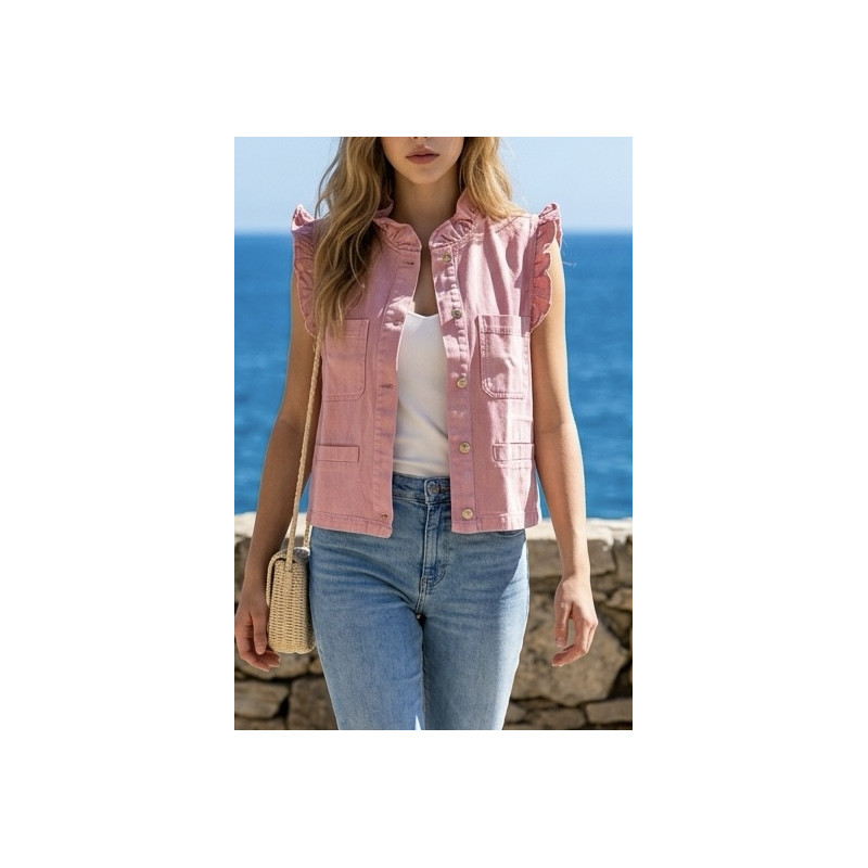 Veste sans manches rose col victorien