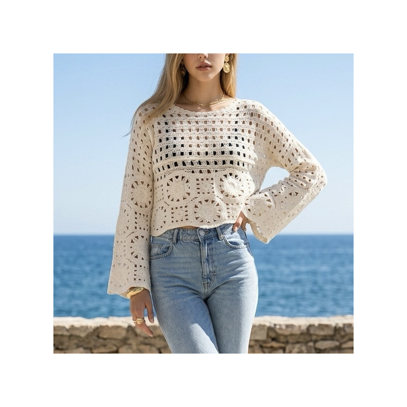 Haut Bora crochet beige
