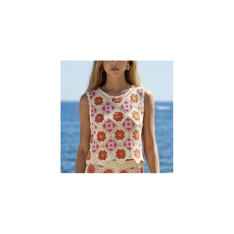 Haut Louisa en crochet rose et rouge