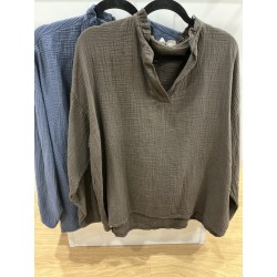 Blouse gaze de coton col victorien