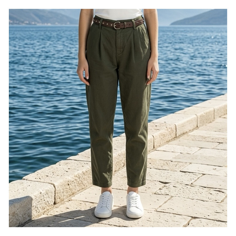 Pantalon barrel coton kaki