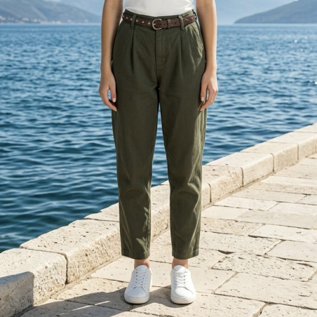 Pantalon barrel coton kaki