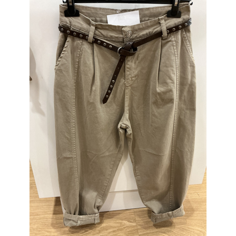 Pantalon barrel  coton taupe clair