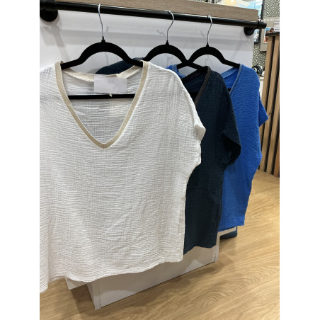 T-shirt col V gaze de coton