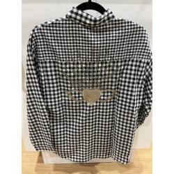 Chemise carreaux marine cœur doré dans le dos