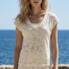 T-shirt col v dentelle manches courtes