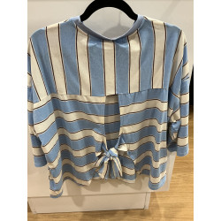 T-shirt rayé bleu noeud