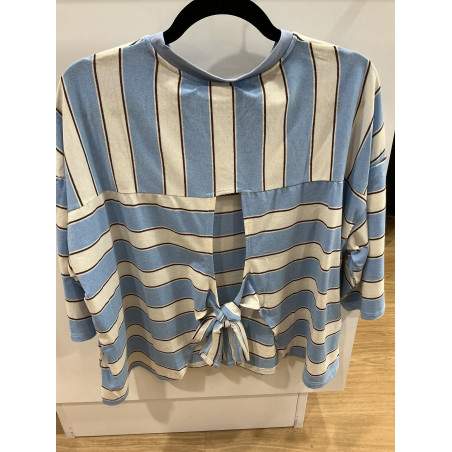 T-shirt rayé bleu noeud