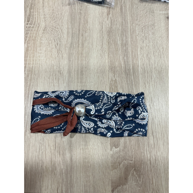 Collier foulard bleu et marron