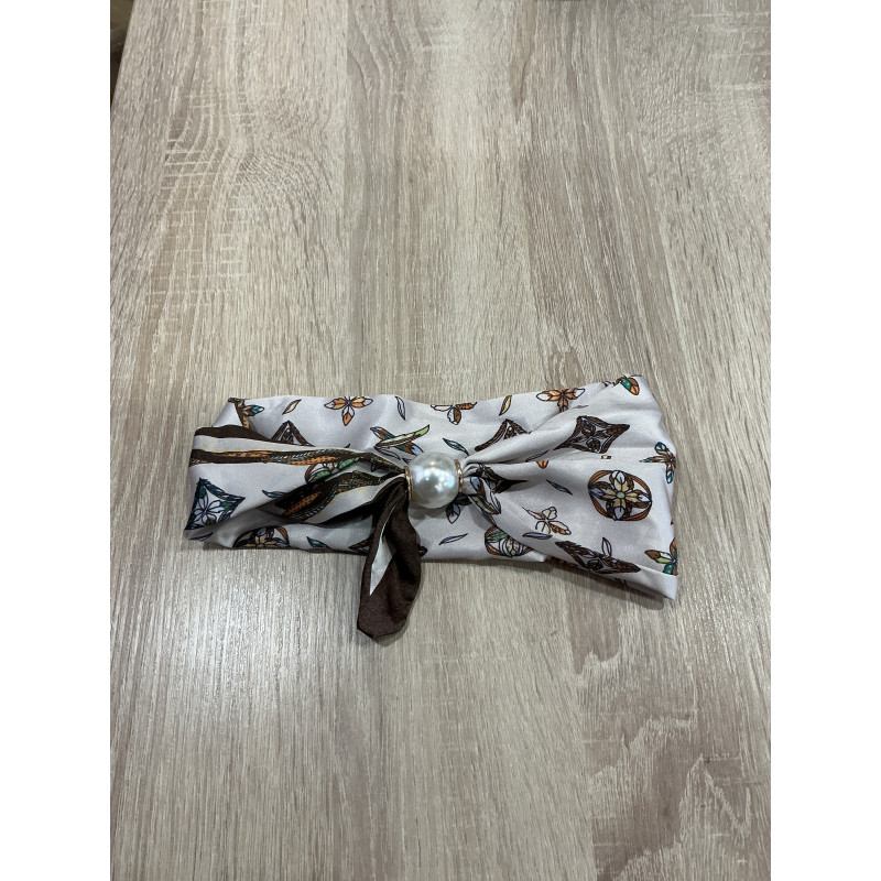 Collier foulard, beige, motif orange