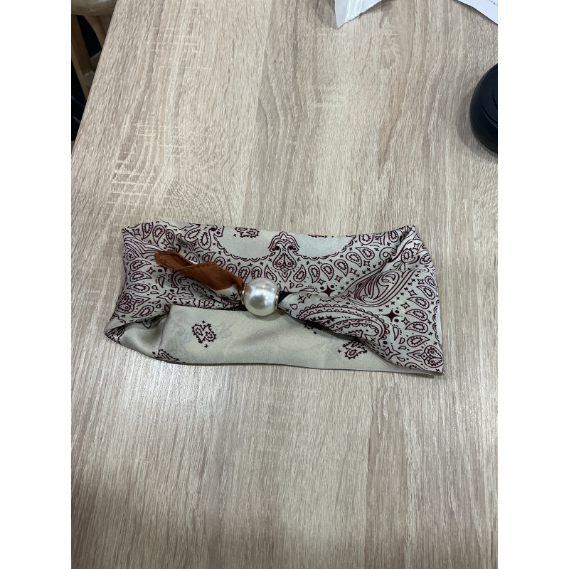 Collier foulard, beige, dessin prune