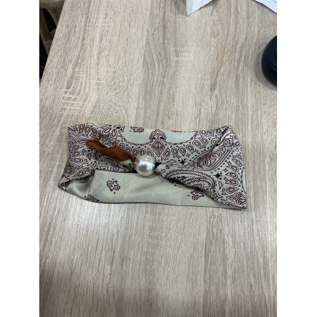 Collier foulard, beige, dessin prune