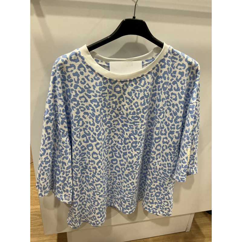 T-shirt léopard bleu ciel