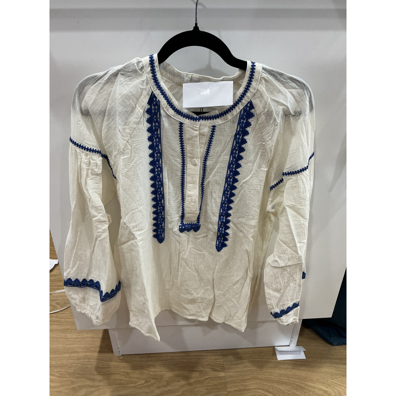 Blouse écru broderie bleu