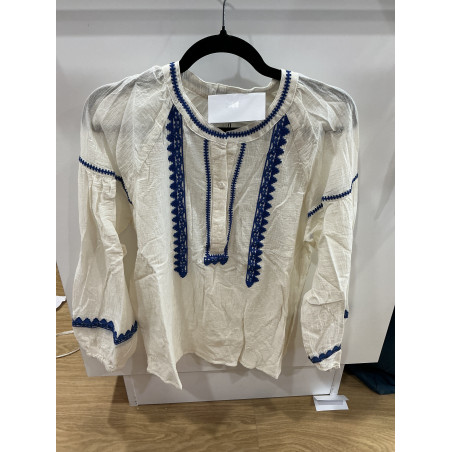 Blouse écru broderie bleu
