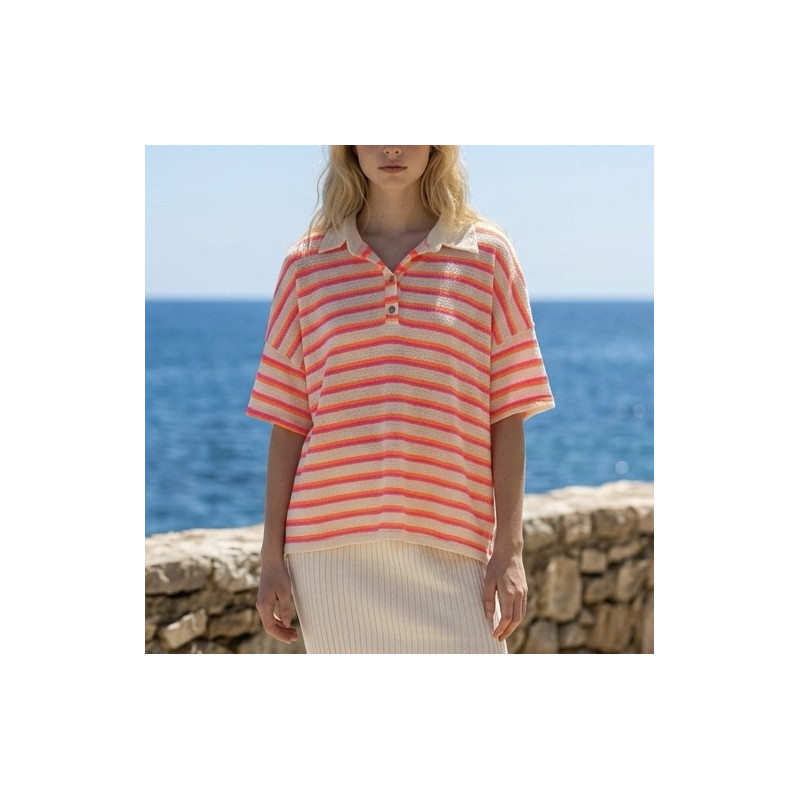 Polo rayé rose et orange