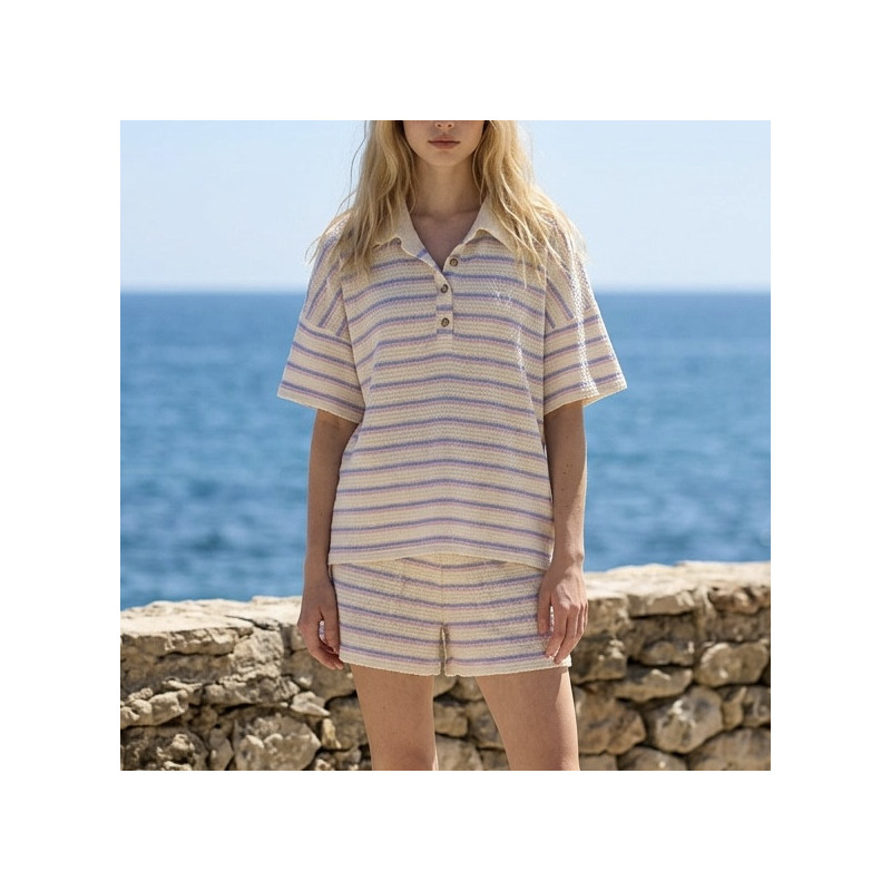 Short rayé rose et bleu