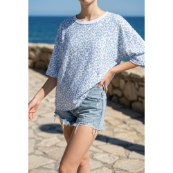 T-shirt léopard bleu ciel