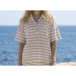 Polo rayé bleu et rose