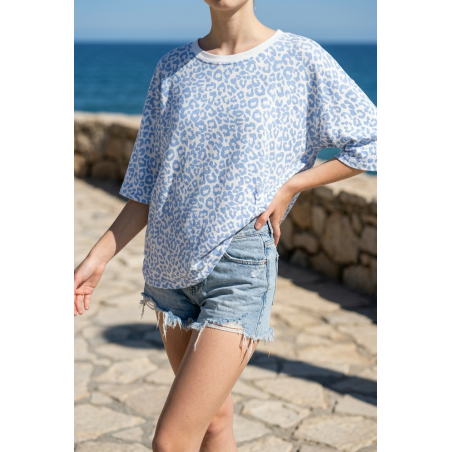 T-shirt léopard bleu ciel