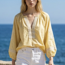 Blouse jaune rayé et broderie