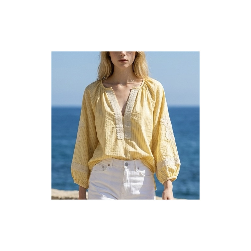 Blouse jaune rayé et broderie