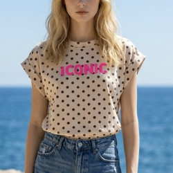 T-shirt à pois ICONIC beige à pois marron