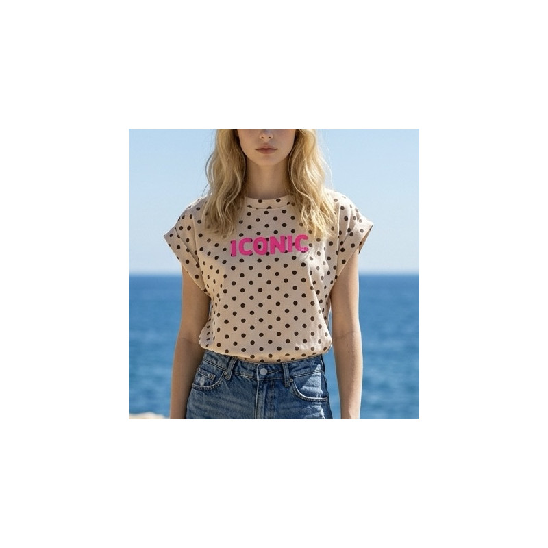 T-shirt à pois ICONIC beige à pois marron
