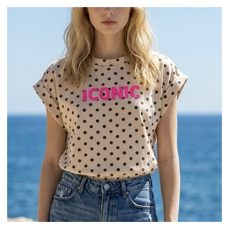 T-shirt à pois ICONIC beige à pois marron