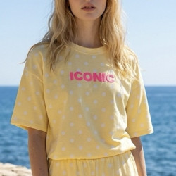 T shirt iconic a pois jaune et blanc