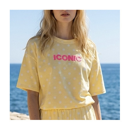 T shirt iconic a pois jaune et blanc