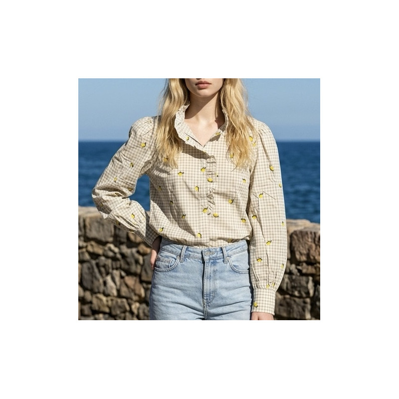 Chemise carreau beige citron