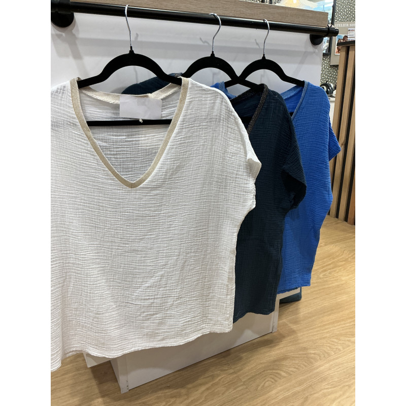T-shirt col V gaze de coton