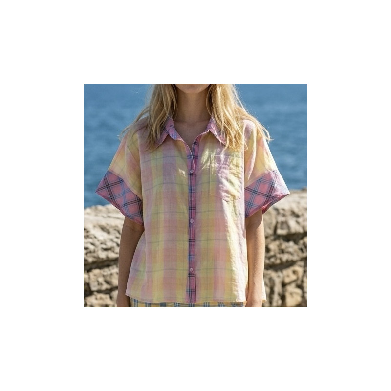 chemise carreaux rose et jaune SYLVIE