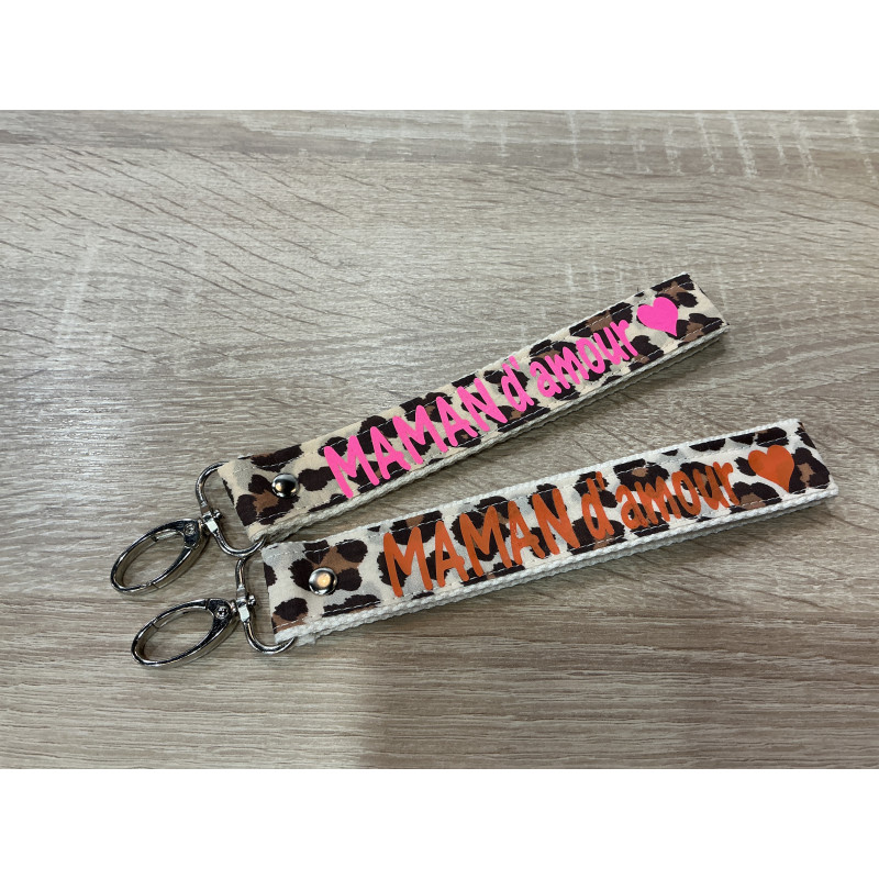 Porte clés sangle léopard MAMAN D'AMOUR