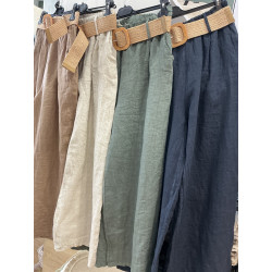 Pantalon large lin ceinture