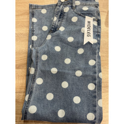 Jeans long large bleu à pois