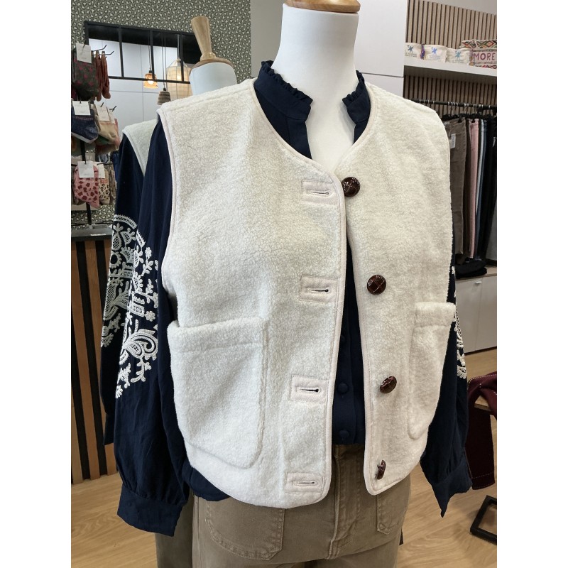 Gilet sans manches réversible moumoute écru