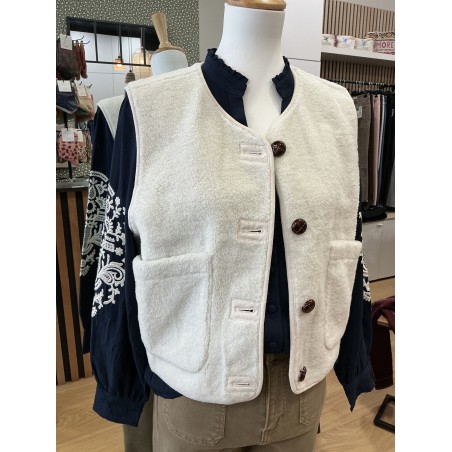 Gilet sans manches réversible moumoute écru