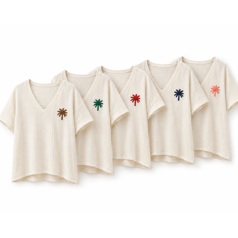 T-shirt beige maille palmier