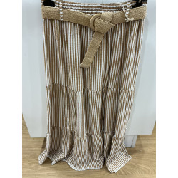 Jupe gaze de coton rayée camel