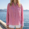 Chemise gaze de coton rayé rose et rouge