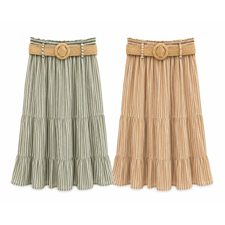 Jupe rayée gaze de coton kaki