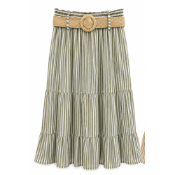 Jupe rayée gaze de coton kaki