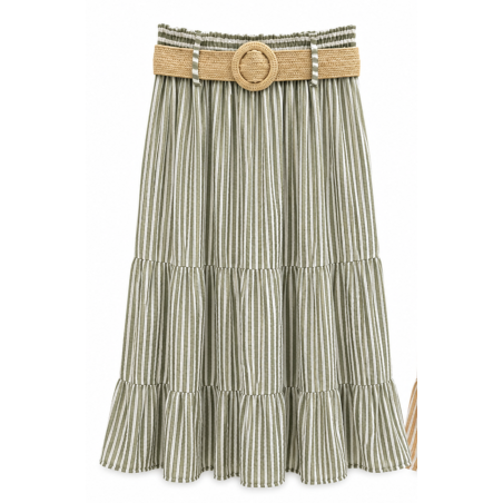 Jupe rayée gaze de coton kaki