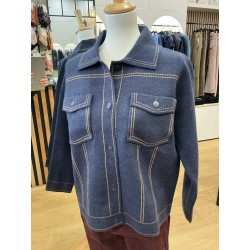 Veste gilet bleu couture camel
