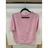 Pull rose col V manches courtes