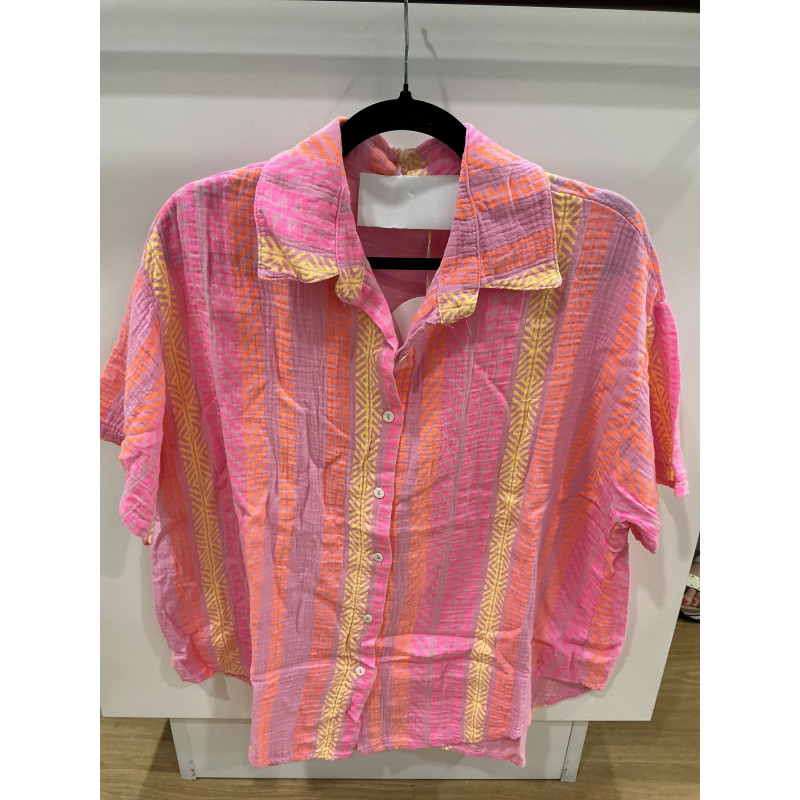 Chemise gaze de coton ibiza rose fluo